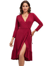 Surplice Neck Ruffles Wrap Dress Sai Feel