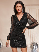 Surplice Neck Sequins Fitted Dress Sai Feel