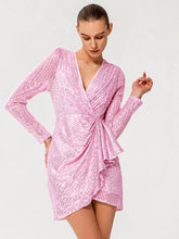 Surplice Neck Tulip Hem Draped Sequin Dress Sai Feel