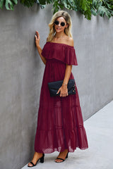 Swiss Dot Off-Shoulder Maxi Dress Sai Feel