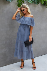 Swiss Dot Off-Shoulder Maxi Dress Sai Feel