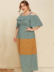 Temperament Sling Ruffled Contrast Color Loose Floral Dress Sai Feel