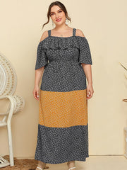 Temperament Sling Ruffled Contrast Color Loose Floral Dress Sai Feel