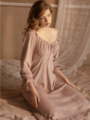 Thick Flannel Round Neck Long-sleeved Home Nightdress Sai Feel