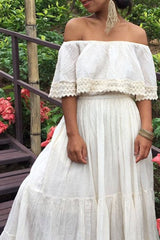 Three-Quarter Sleeve Floor-Length Pleated Off Shoulder Expansion Women's Dress Sai Feel