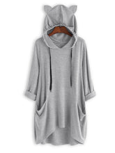 Three-quarter sleeve loose knit solid color Plus size casual coat hoodie Sai Feel