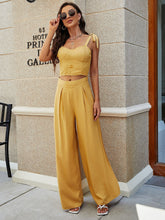 Tie Shoulder Cami Top & Wide Leg Pants Set Sai Feel