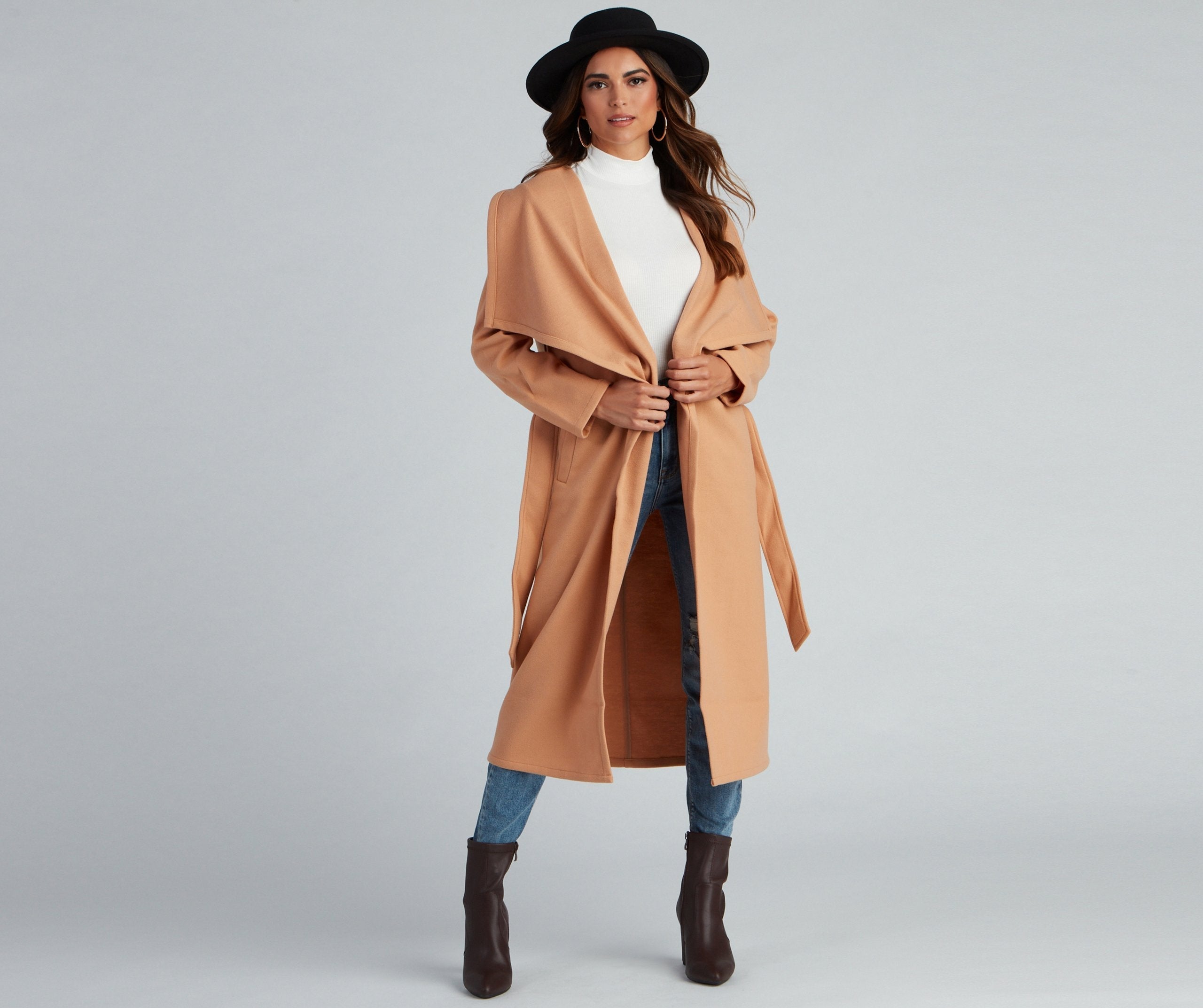Timeless Sophistication Belted Faux Wool Coat Sai Feel
