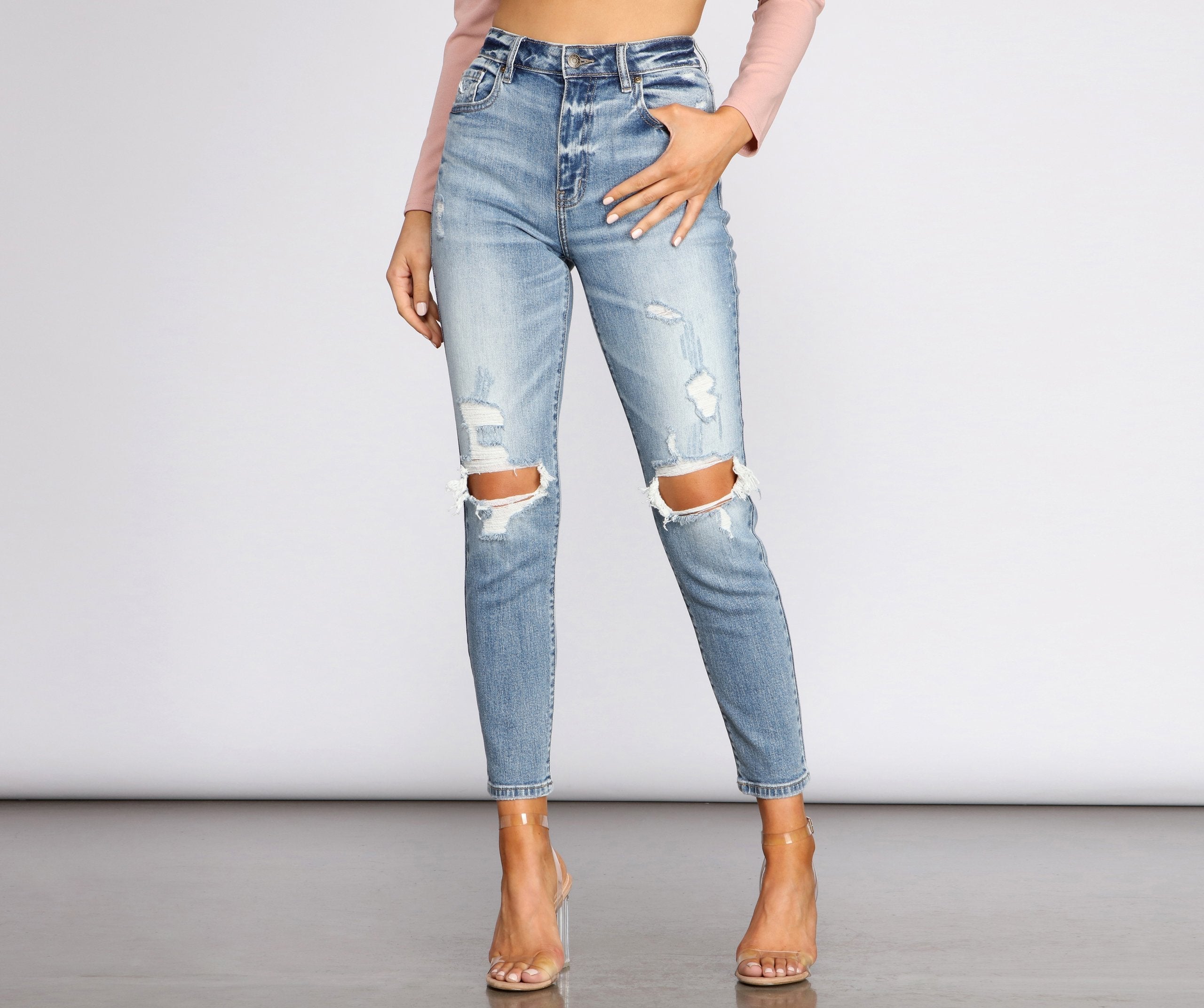 Tobi Super High Waist Destructed Mom Jeans Sai Feel