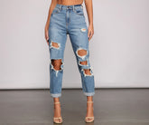 Totally Destructed Cuffed Mom Jeans Sai Feel
