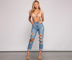 Totally Destructed Cuffed Mom Jeans Sai Feel