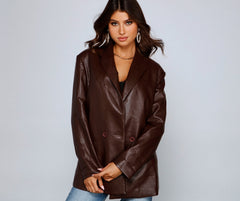 Trendy Oversized Faux Leather Blazer Sai Feel