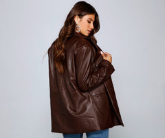 Trendy Oversized Faux Leather Blazer Sai Feel