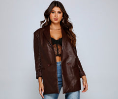 Trendy Oversized Faux Leather Blazer Sai Feel