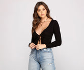 Trendy Ribbed Knit Tie-Front Top Sai Feel