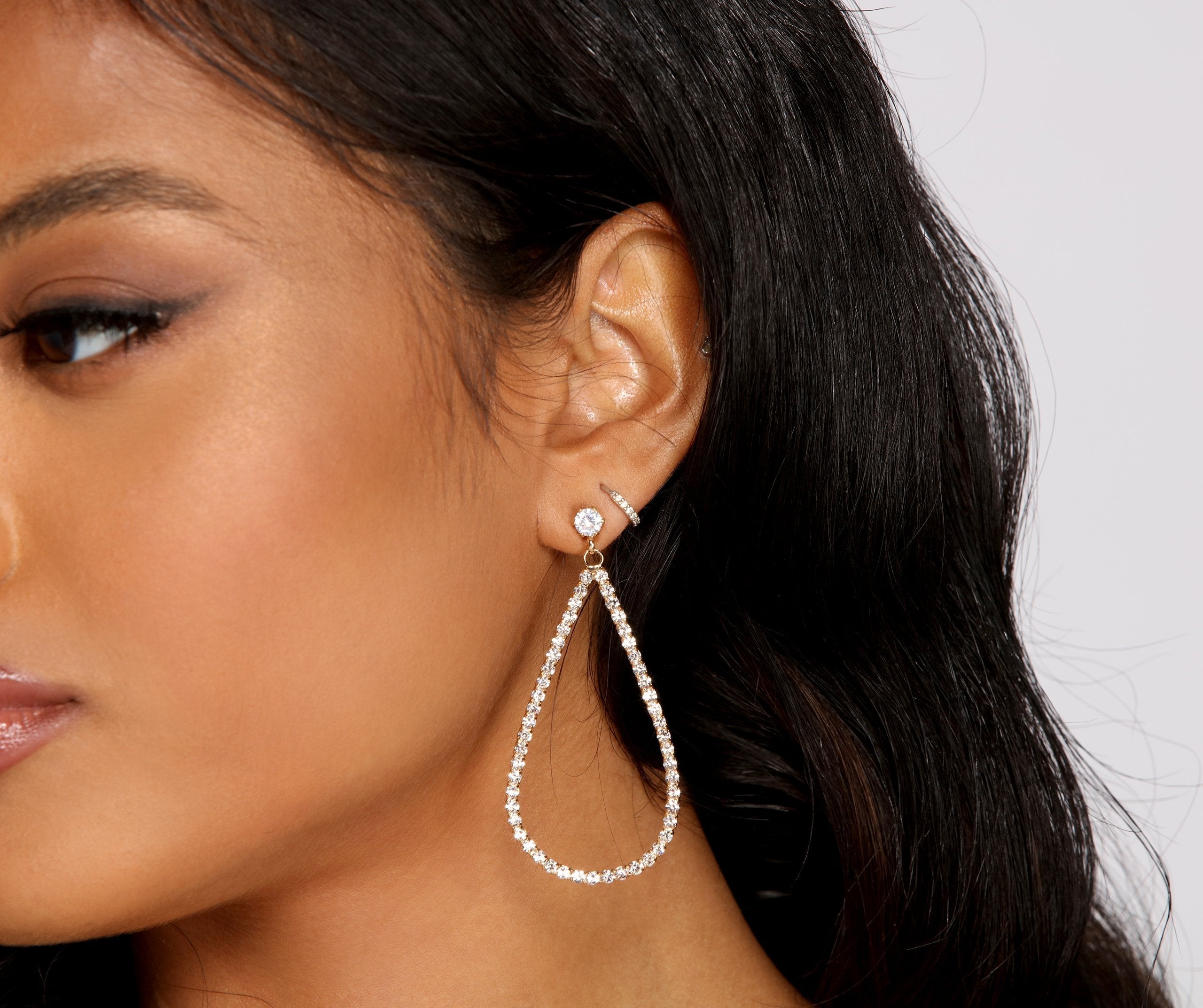 Trendy Teardrop Rhinestone Duster Earrings Sai Feel