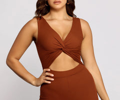 Trendy Twist Ribbed Knit Catsuit Sai Feel