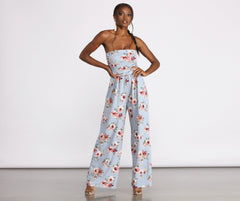 Tropical Floral Sleeveless Wide Leg Jumpsuit Sai Feel