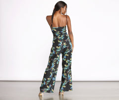Tropical Floral Sleeveless Wide Leg Jumpsuit Sai Feel
