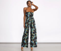 Tropical Floral Sleeveless Wide Leg Jumpsuit Sai Feel