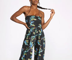 Tropical Floral Sleeveless Wide Leg Jumpsuit Sai Feel