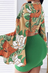 Tropical Print Top Skirt Set Sai Feel