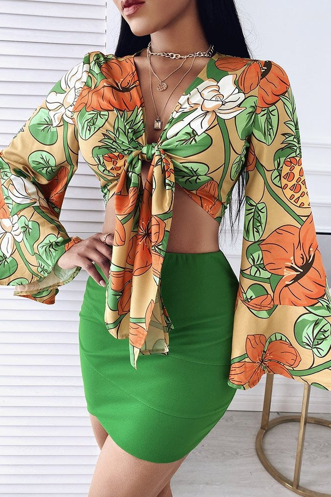Tropical Print Top Skirt Set Sai Feel