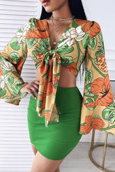 Tropical Print Top Skirt Set Sai Feel