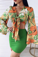 Tropical Print Top Skirt Set Sai Feel
