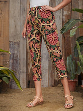 Tropical print Elastic Waist Crop Pants Sai Feel