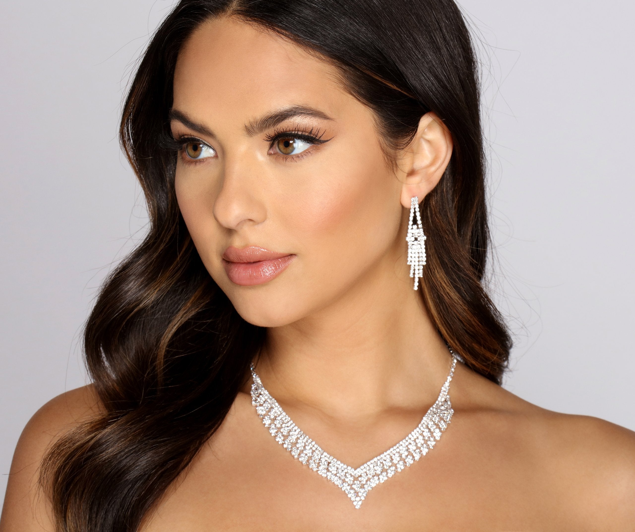 True Love Silver Rhinestone Necklace Set Sai Feel