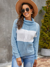 Turtleneck Sweaters Long Sleeve Color Block Loose Fit Casual Knit Tops Sai Feel