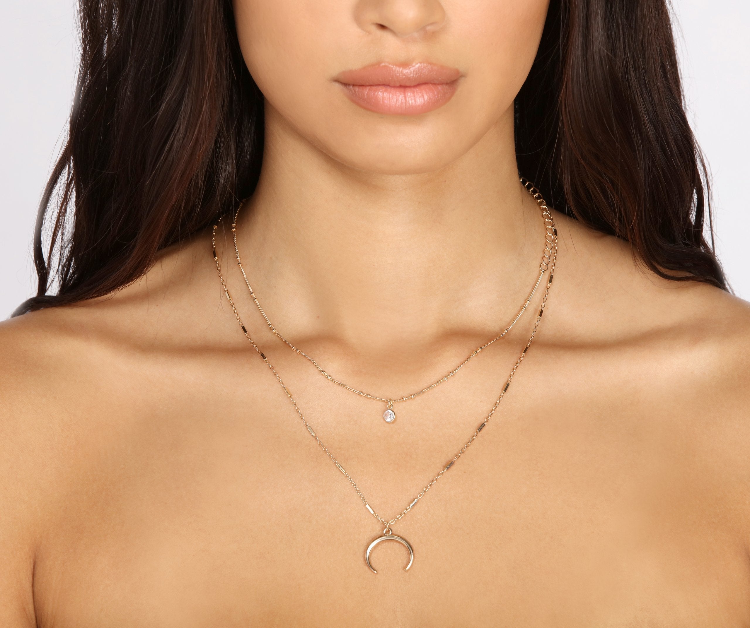 Two Pack Rhinestone Drop Necklaces Sai Feel