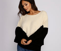 Two Tone Chenille Boat Neck Sweater Sai Feel
