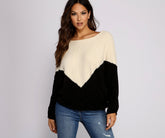 Two Tone Chenille Boat Neck Sweater Sai Feel