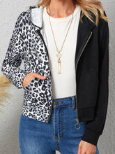 Two Tone Leopard Zip Up Jacket with Hoodie Sai Feel