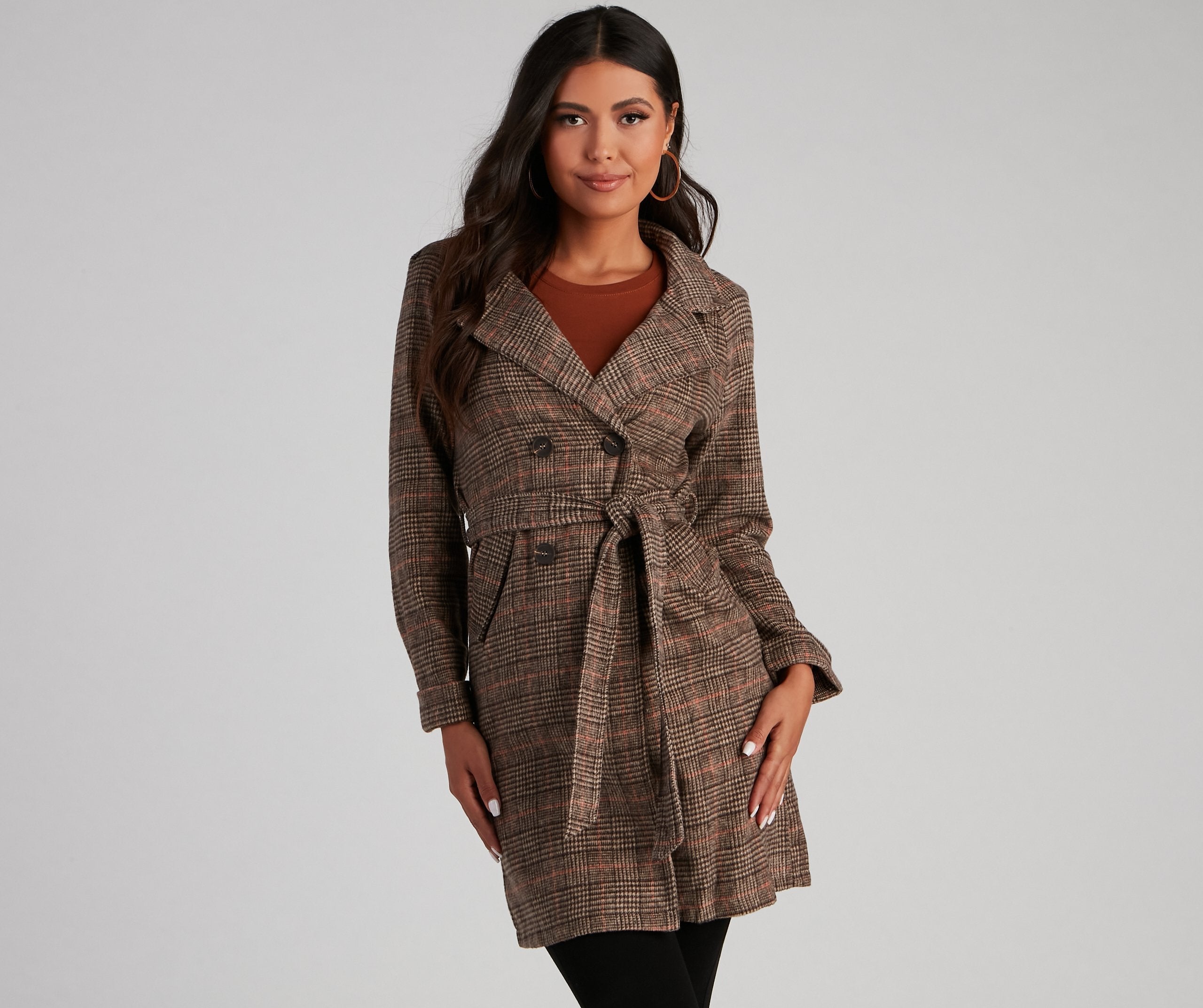 Uptown Plaid Trench Coat Sai Feel