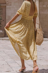 V-Neck Ankle-Length Short Sleeve Patchwork Pullover Women's Dress Sai Feel