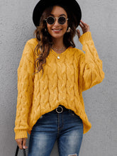 V Neck Cable Knit Hooded Sweater Sai Feel