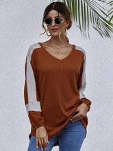 V Neck Colorblock Batwing Sleeve Top Sai Feel