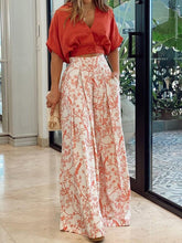 V-Neck Crop Top & Printed Wide-Leg Pants Two-Piece Set Sai Feel