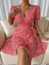 V Neck Ditsy Floral Tie Side Wrap Dress Sai Feel