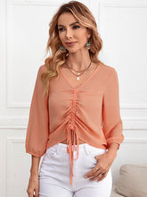 V Neck Drawstring Front Blouse Sai Feel