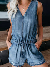 V-Neck Drawstring Pocket Denim Jumpsuit Sai Feel