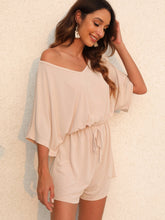 V Neck Drawstring Waist Batwing Sleeve Romper Sai Feel
