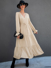 V Neck Drawstring Waist Flounce Sleeve Dress Sai Feel