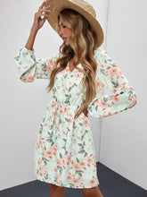 V Neck Lantern Sleeve Elastic Waist Floral Dress Sai Feel