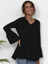 V Neck Ruffle Hem Smock Top Sai Feel