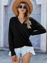 V Neck Solid Color Long Sleeve Asymmetric Hem Pullover Sweaters Knitted Wrap Tops Sai Feel