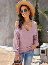 V Neck Twisted Back Cold Shoulder Sweater Sai Feel
